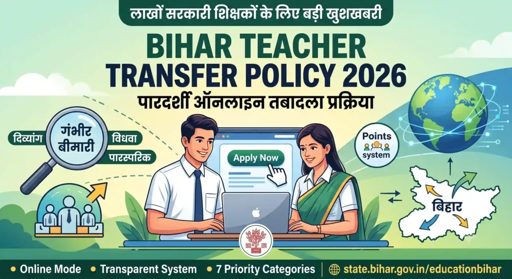 Bihar Teacher Transfer 2026: Online Apply, 7 Category ke Rules
