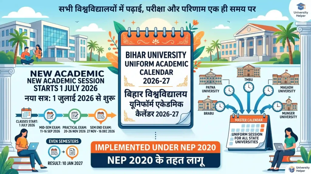 Bihar University Academic Calendar 2026-27: 1 जुलाई से नया Session शुरू — पूरा Semester-wise Schedule